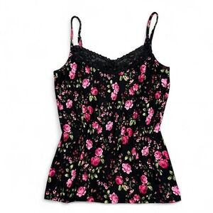 Vintage Y2K No Boundaries Black Floral Lace Cami Tank Top Size XL Fairy